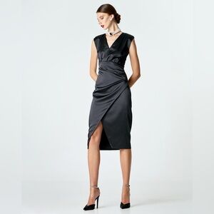 List Italy Black Asymmetrical Neckline Sheath Midi Dress